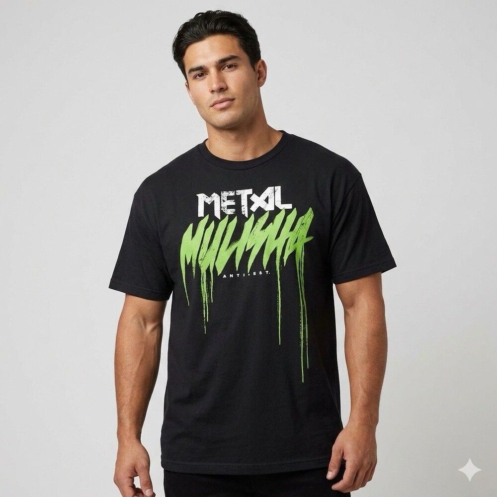 Metal Mulisha XL Black T-Shirt Lime Green Drip Graphic Skate Metal Band Tee